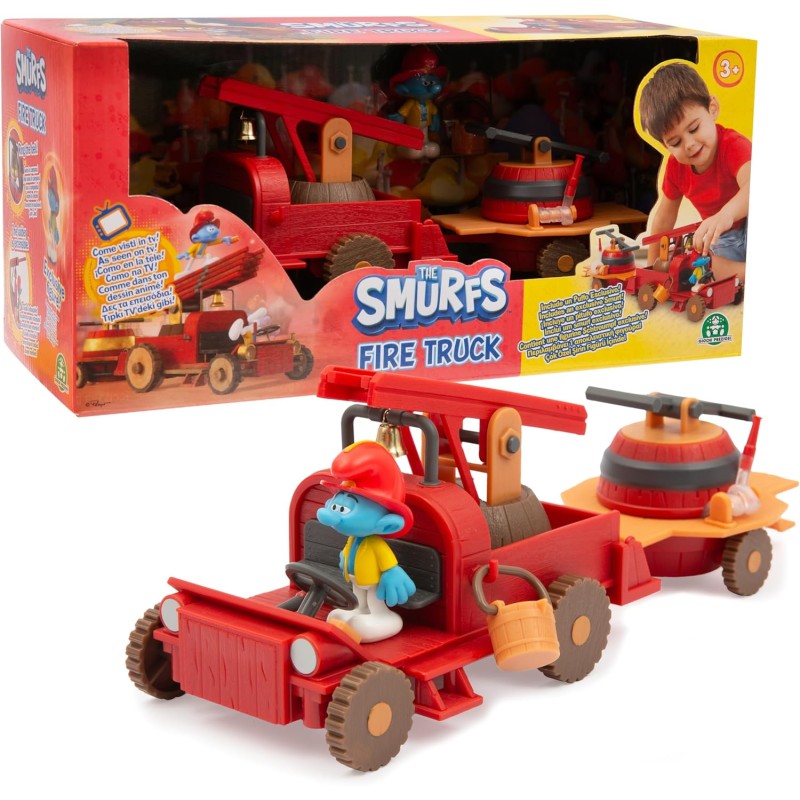 Giochi Preziosi - I Puffi - Playset Camion dei Pompieri Dei Puffi con Funzioni Realistiche, Accessori e Personaggio Puffo Esclus