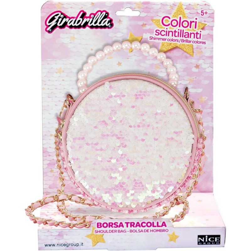 Nice Group - Girabrilla - Fashion Bag, Borsetta con Paillettes Reversibili, Maniglia con Perle e Tracolla