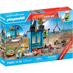 PLAYMOBIL - Action Heroes Promo Pack 71650 Cantiere, con tre personaggi, gru mobile e tanti accessori inclusi, PM71650