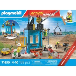 PLAYMOBIL - Action Heroes Promo Pack 71650 Cantiere, con tre personaggi, gru mobile e tanti accessori inclusi, PM71650