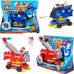 Paw Patrol - Veicolo trasformabile Rise And Rescue con Personaggio Chase o Marshall e Accessori, Giocattoli per Bambini dai 3 An