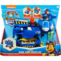 Paw Patrol - Veicolo trasformabile Rise And Rescue con Personaggio Chase o Marshall e Accessori, Giocattoli per Bambini dai 3 An