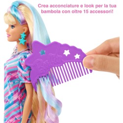 Barbie - Super Chioma Bambola con Abito a Stelle, Capelli Fantasia Lunghi 21,6cm, Abito, 15 Accessori alla Moda - 8 con Effetto 