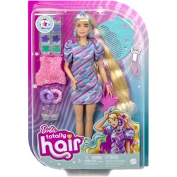 Barbie - Super Chioma Bambola con Abito a Stelle, Capelli Fantasia Lunghi 21,6cm, Abito, 15 Accessori alla Moda - 8 con Effetto 