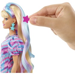 Barbie - Super Chioma Bambola con Abito a Stelle, Capelli Fantasia Lunghi 21,6cm, Abito, 15 Accessori alla Moda - 8 con Effetto 