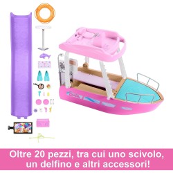 Mattel - Barbie - Barca dei Sogni, Playset con piscina, scivolo, un delfino e 20+ accessori, giocattolo per bambini, 3+ anni, HJ