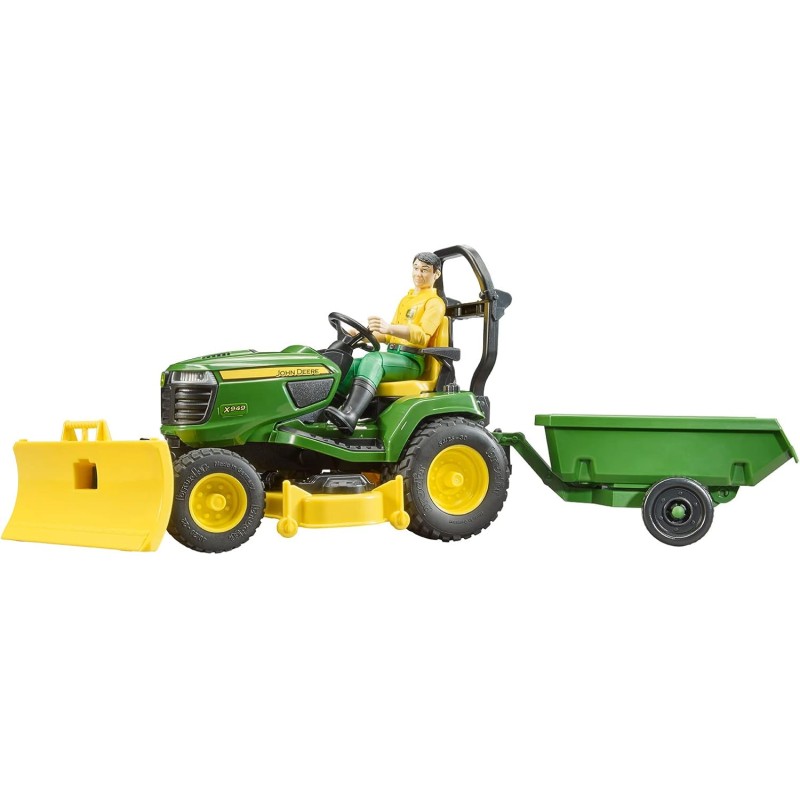 BRUDER 62104 - John Deere Trattorino tosaerba con rimorchio