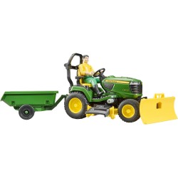 BRUDER 62104 - John Deere Trattorino tosaerba con rimorchio