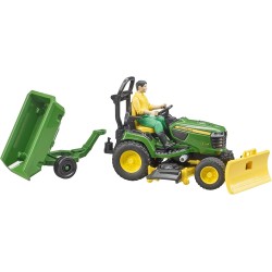 BRUDER 62104 - John Deere Trattorino tosaerba con rimorchio