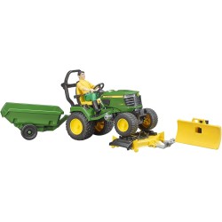 BRUDER 62104 - John Deere Trattorino tosaerba con rimorchio