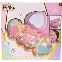 Nice Group - Pink It Double Heart Make Up, 1 Cofanetto di Trucchi a forma di Cuore con Ombretti, Lucidalabbra, Blush per Bambini