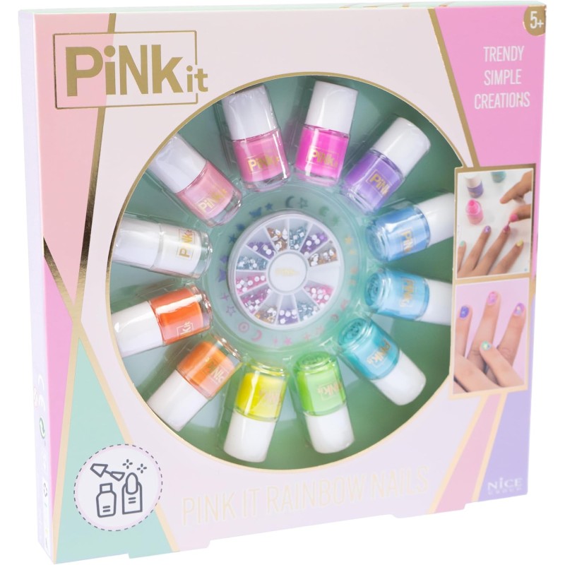 Nice Group - Pink It Rainbow Nails, 1 Set per Decorare le Unghie per Bambini, 40060