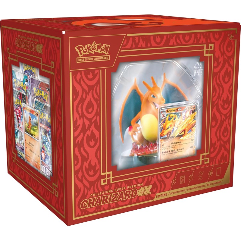 GCC Pokémon: collezione super premium Charizard-ex (tre carte promozionali olografiche, una statuina con espositore da una carta