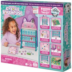 Spin Master - Games Gabby s Dollhouse, Quartier Generale con 8 Giochi da Tavolo Classici: Dama, Tris, Gioco delle Coppie, Tombol