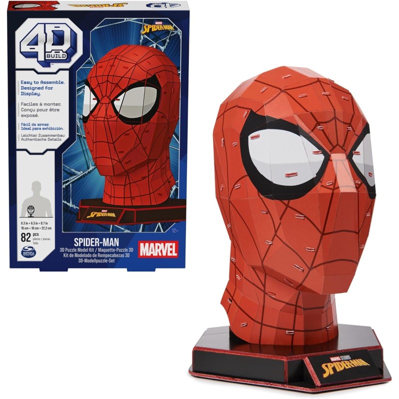 4D Puzzle - Kit di Modellismo per Puzzle 3D Marvel di Spider-Man da 82 pezzi con Supporto, Decorazione da Tavolo di Spider-Man, 