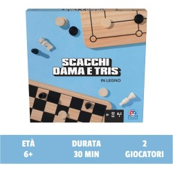 Editrice Giochi - Giochi da Tavolo Classici, Scacchi Dama e Tris, Scacchiera in Legno 3 in 1, Scacchiera Professionale