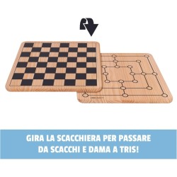 Editrice Giochi - Giochi da Tavolo Classici, Scacchi Dama e Tris, Scacchiera in Legno 3 in 1, Scacchiera Professionale