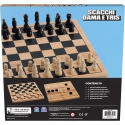 Editrice Giochi - Giochi da Tavolo Classici, Scacchi Dama e Tris, Scacchiera in Legno 3 in 1, Scacchiera Professionale