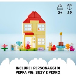 LEGO - DUPLO 10433 La Casa del Compleanno di Peppa Pig, Giochi Creativi con 3 Personaggi, Orsacchiotto Giocattolo e Torta di Com