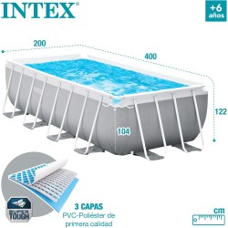 Intex – Piscina Prisma Frame 400x200x122cm Fuori Terra Rettangolare, Pompa Filtro,Scaletta, PVC Grigio, 26790