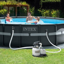 INTEX - Piscina XTR Ultra Frame 549x132 cm tonda,  Pompa a sabbia, scaletta doppia, telo base, copertura 26330