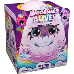 HATCHIMALS Alive, Uovo Mystery Hatch Pufficorn, Peluche Interattivo a Sorpresa con Effetti Speciali, Nebbia, Luci, 100 Reazioni 