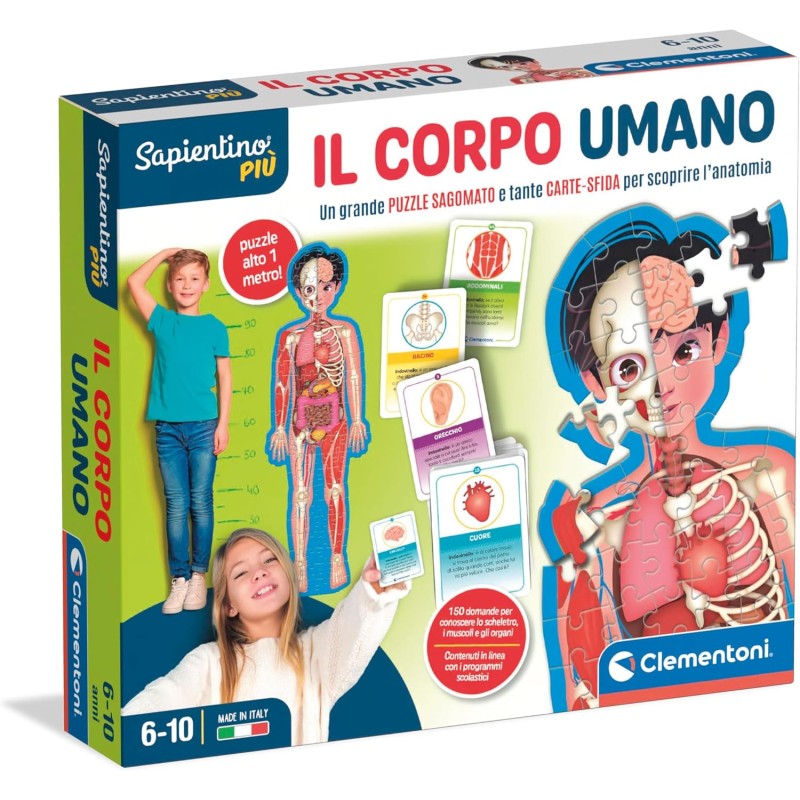 Clementoni - Sapientino più Il Corpo Umano - 16471 Gioco Educativo Puzzle Sagomato e Schede Educative per Conoscere l Anatomia U