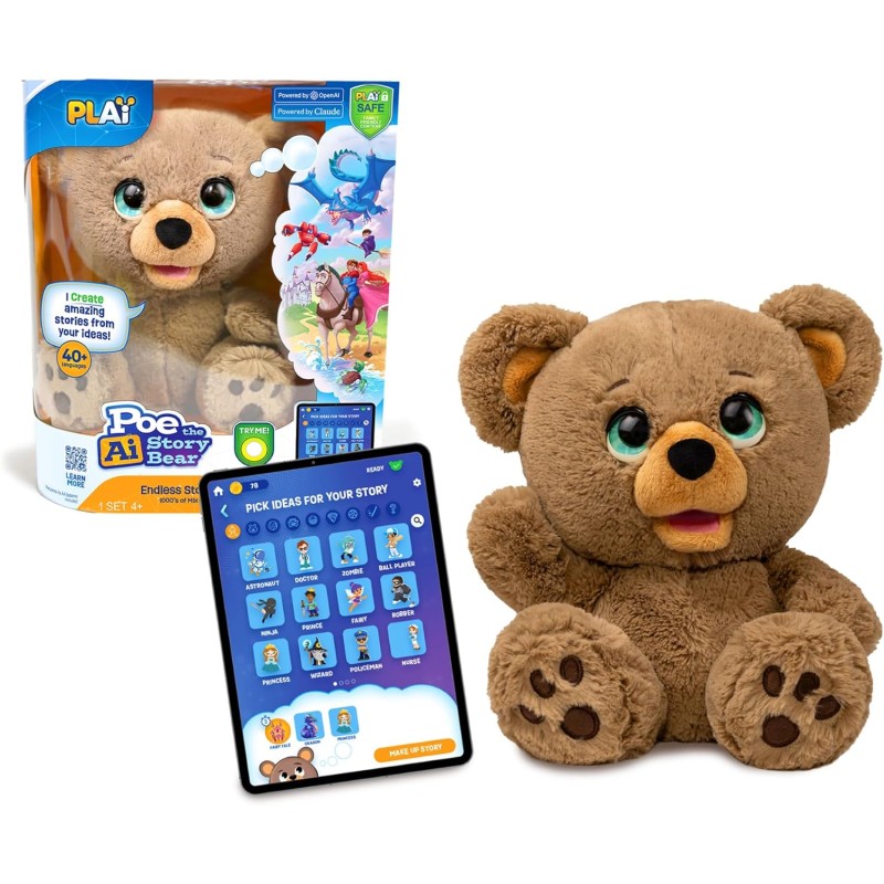 Giochi Preziosi - Poe - Peluche Orso Dotato di AI, Crea con l App Infinite Storie Personalizzate E Poe te le racconterà, Sicuro,