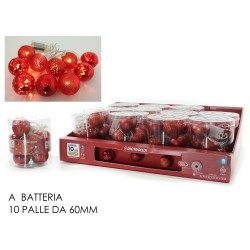 SET 10 PALLE ROSSO 60mm CON LUCI LED A BATTERIA