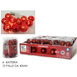 SET 10 PALLE ROSSO 40mm CON LUCI LED A BATTERIA