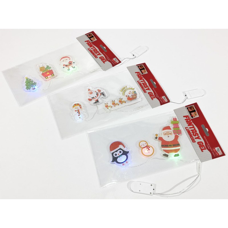 SET 3 GEL STICKER NATALIZI DA FINESTRA CON LUCI