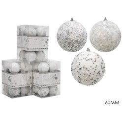 SET 12 PALLE 60mm SILVER GLITTER 3 SOGGETTI ASSORTITI