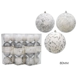 SET 8 PALLE 80mm SILVER GLITTER 3 SOGGETTI ASSORTITI