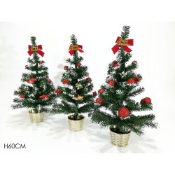 ALBERO INNEVATO DECORATO 60cm ROSSO 3 SOGGETTI ASSORTITI