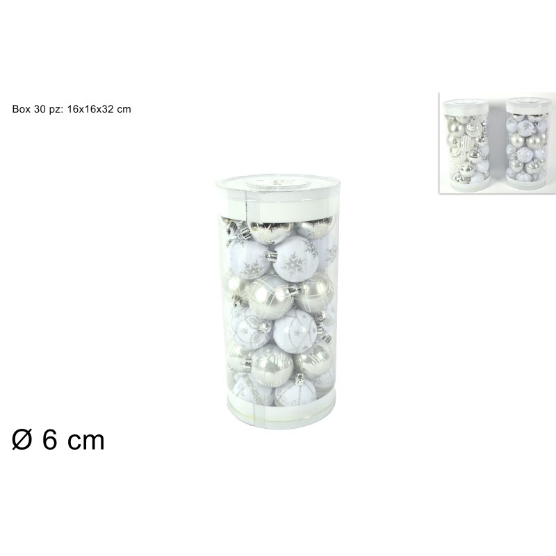 BOX 30 PALLE 6cm  SILVER E BIANCO