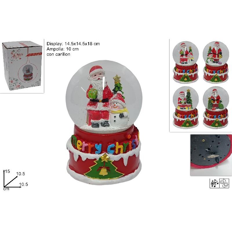 Ampolla 10 cm con Carillon BABBO NATALE, 4 assortimenti, 1 pezzo