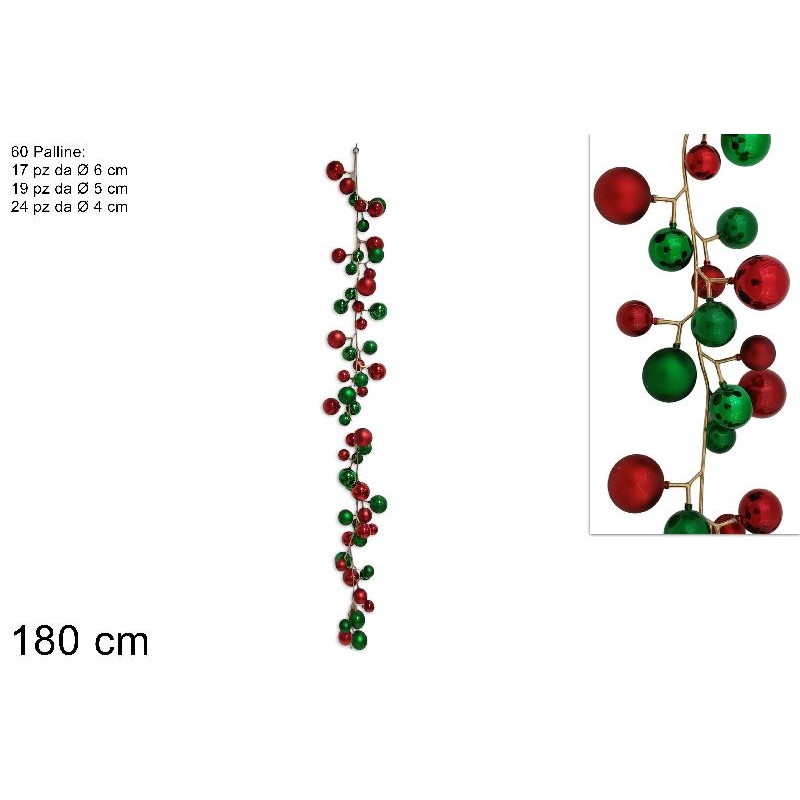 Ghirlanda 60 Palline 180 cm Rosso-Verde