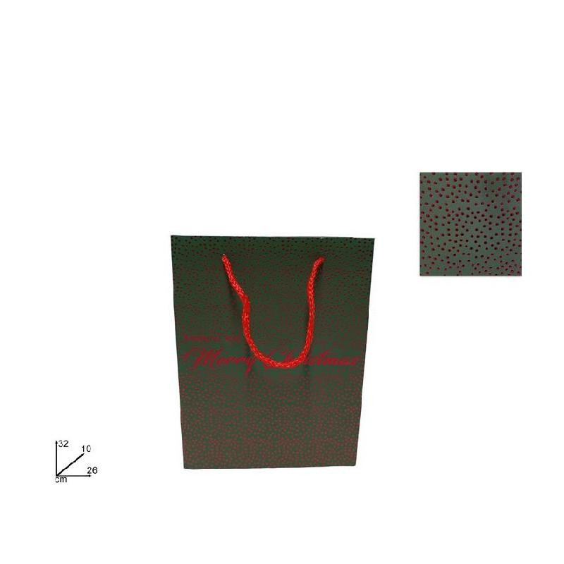 Busta Regalo Verde Borchie Rosse 32 x 26 x 10 cm