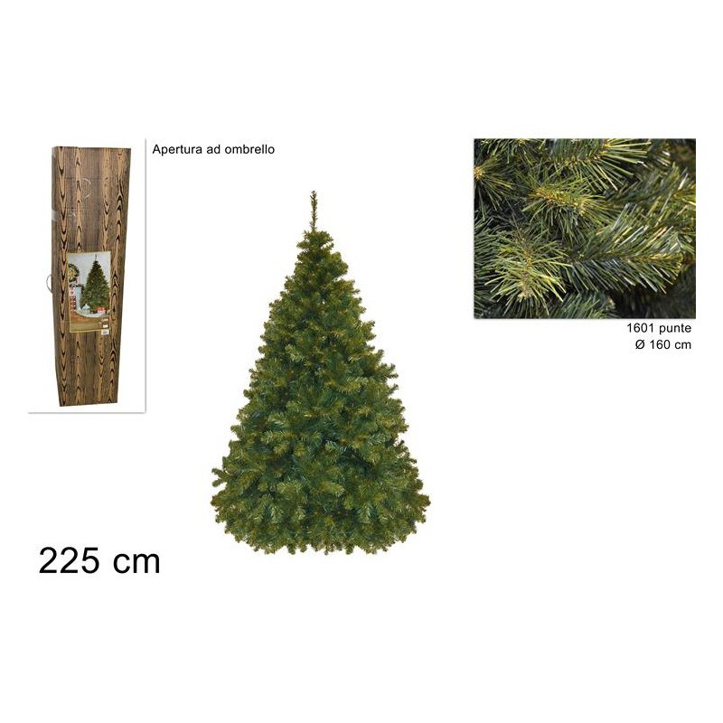 Albero Pino Paris Verde 225 cm -  Abete Artificiale Molto Folto 1601 Punte - 2S003486