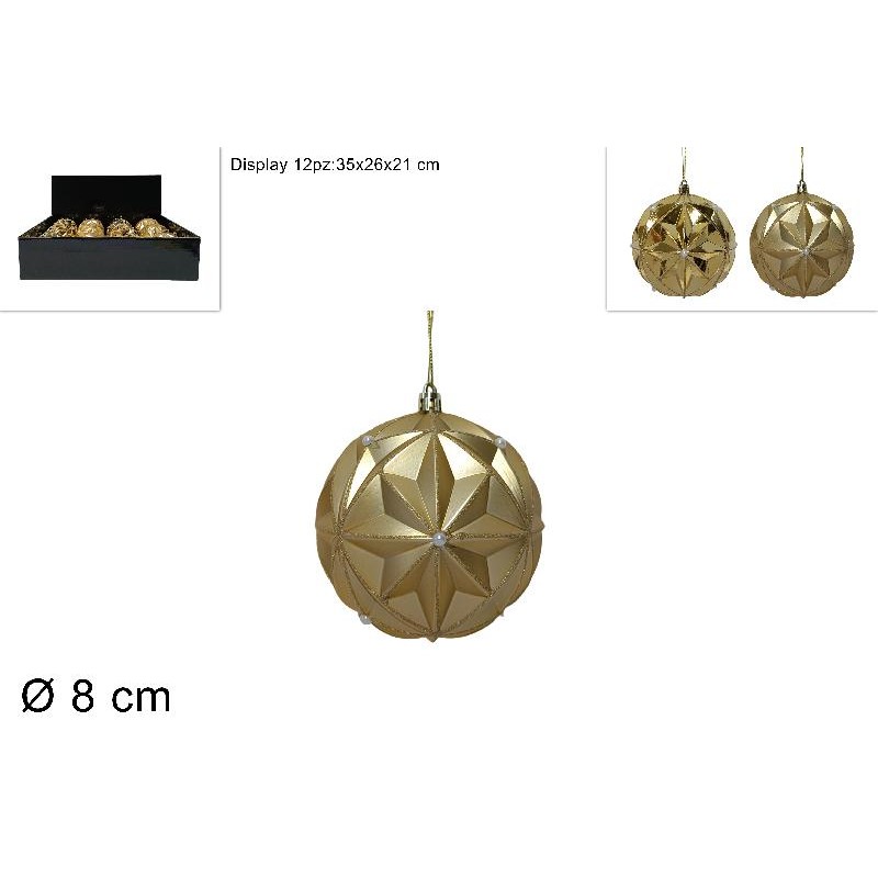 Palla Ø 8 cm Oro Decorata con Perle, 2 assortimenti, 1 pezzo