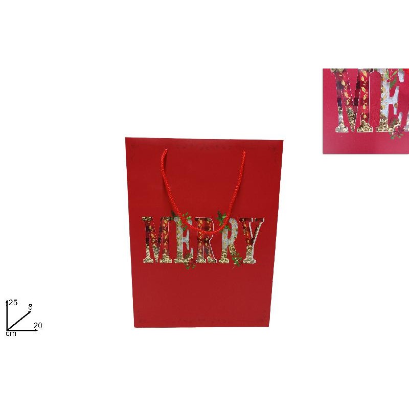 Busta Regalo 25 x 20 x 8 cm MERRY con Paillettes