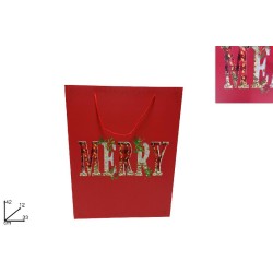 Busta Regalo 42 x 33 x 12 cm MERRY con Paillettes