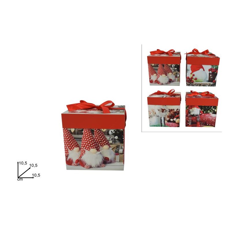 Scatola Regalo Gnomo di Natale 10,5 x 10,5 x 10,5 cm, 4 assortimenti, 1 pezzo