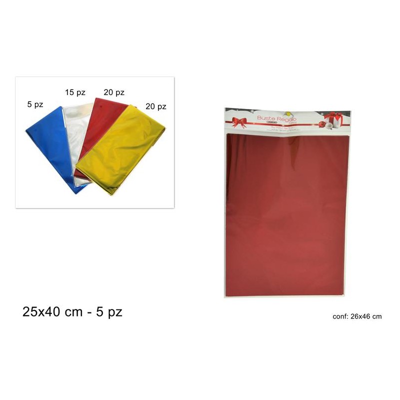 Buste Regalo Generiche 25 x 40 cm - Set da 5 pezzi, colori assortiti, 1 confezione