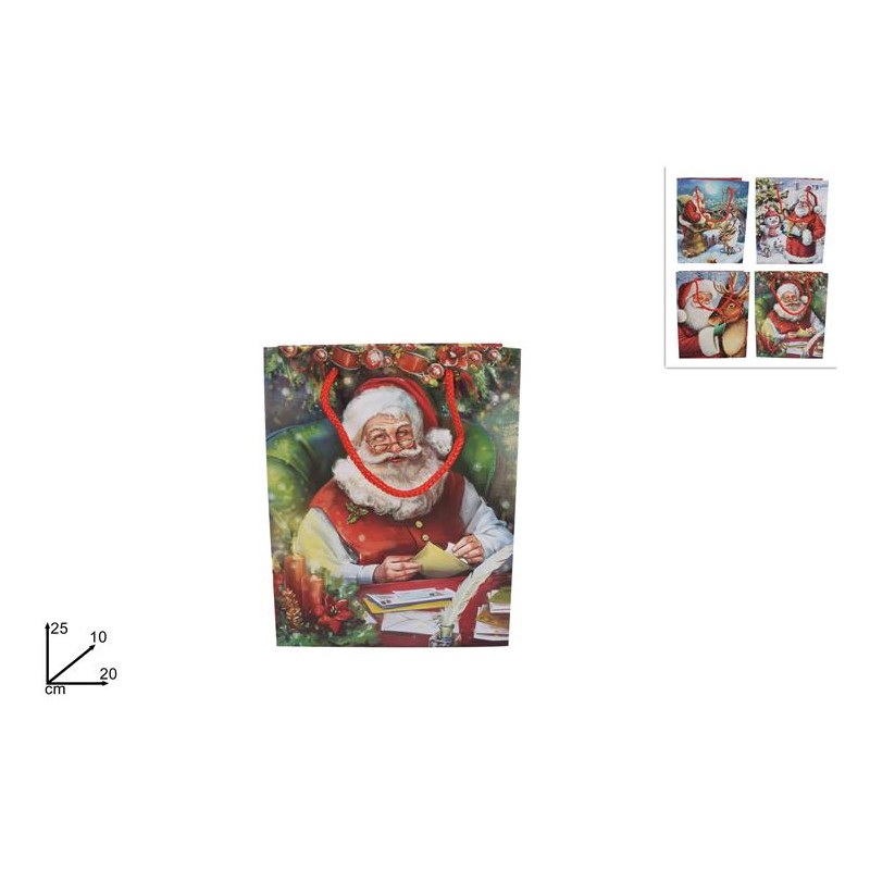 BUSTA REGALO BABBO NATALE CLASSICO 20x25x10, 4 ASSORTIMENTI