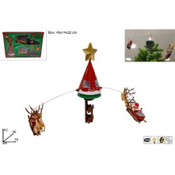 Puntale Albero con Slitta di Babbo Natale e Renne, con movimento e luce