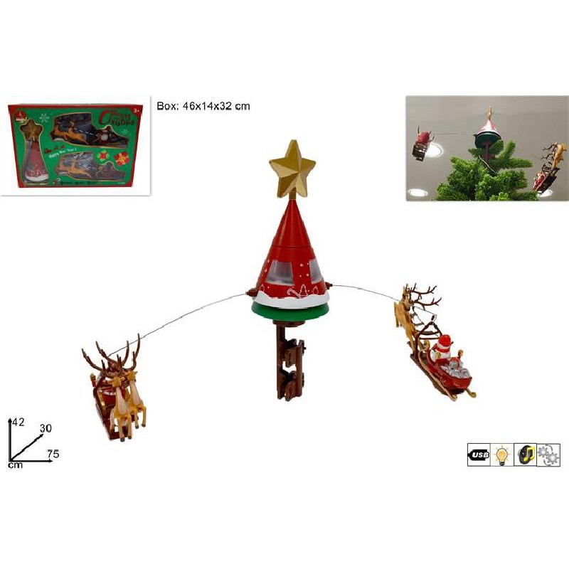 Puntale Albero con Slitta di Babbo Natale e Renne, con movimento e luce