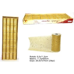 Nastro Rete Paillettes 11.5 cm x 4.5 mt Oro