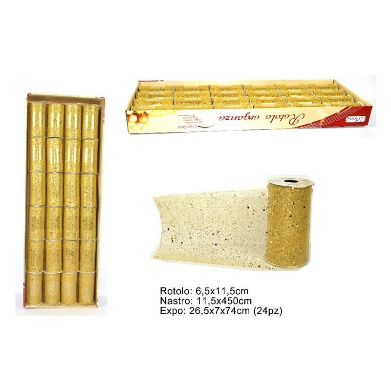 Nastro Rete Paillettes 11.5 cm x 4.5 mt Oro