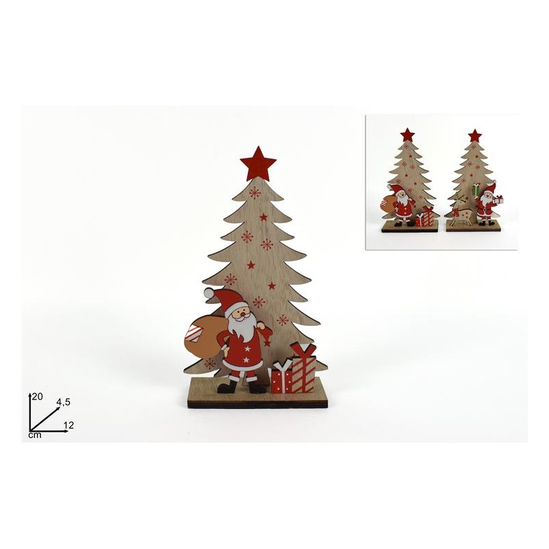 ALBERO LEGNO CON BABBO NATALE, MODELLI ASSORTITI